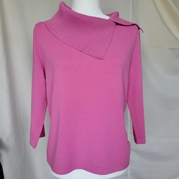 Pink Poodle Vintage Pink Knit Sweater Top Split Cowl Neckline 3/4 Sleeve Sz. L/M - Picture 3 of 13